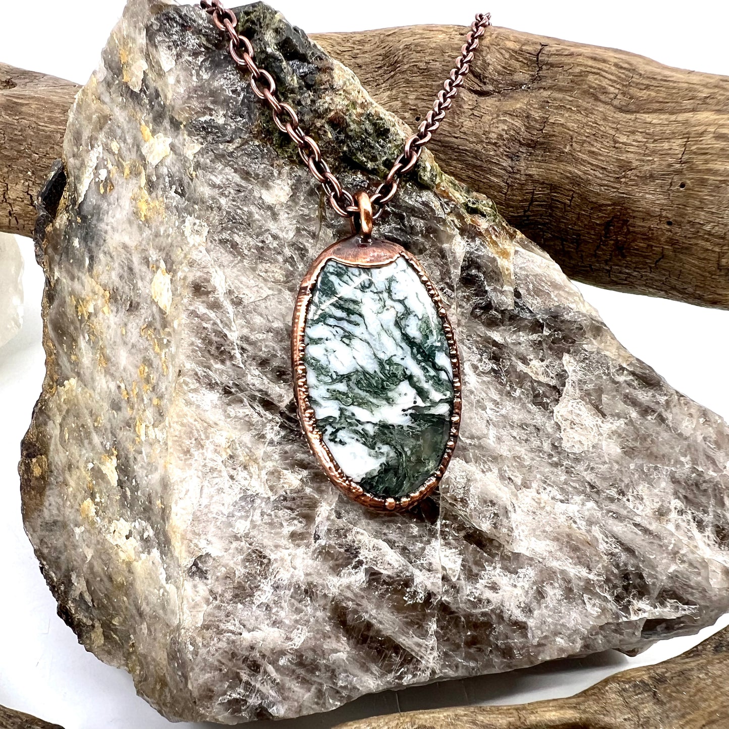 Moss Agate Necklace - "B" Quality - Copper Electroformed