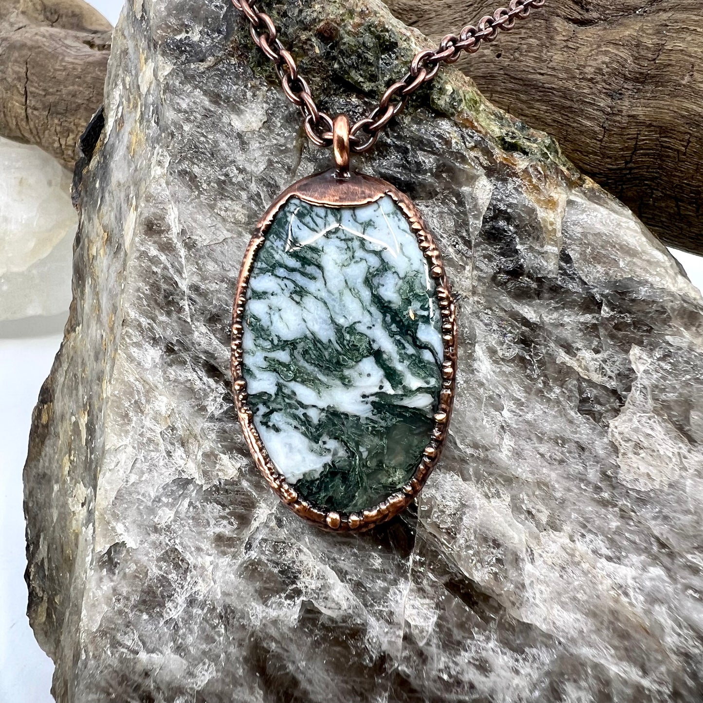 Moss Agate Necklace - "B" Quality - Copper Electroformed