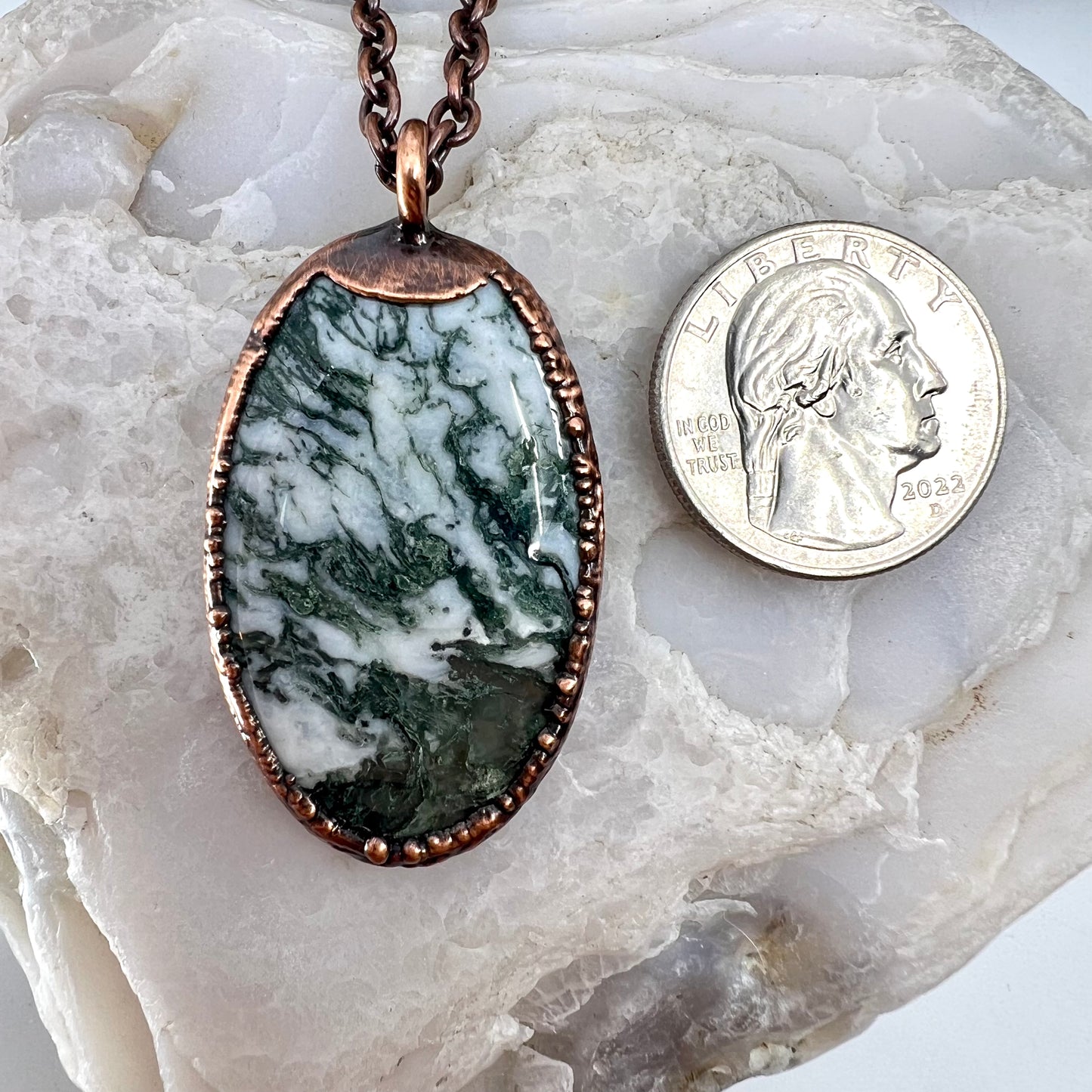 Moss Agate Necklace - "B" Quality - Copper Electroformed