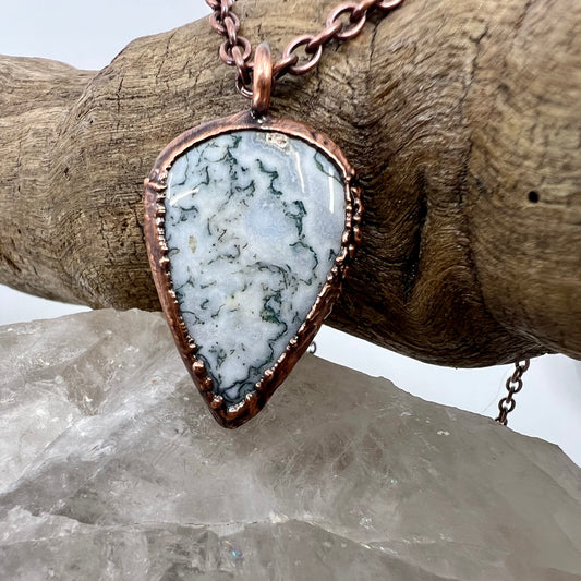 Moss Agate Necklace -- Copper Electroformed