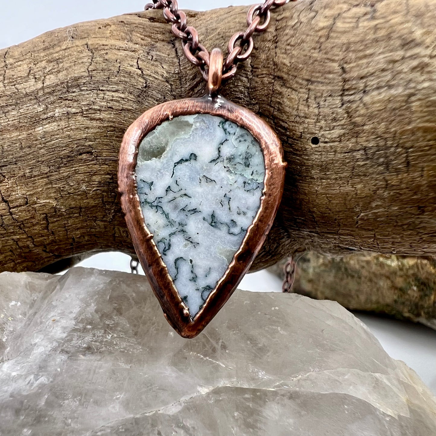 Moss Agate Necklace -- Copper Electroformed