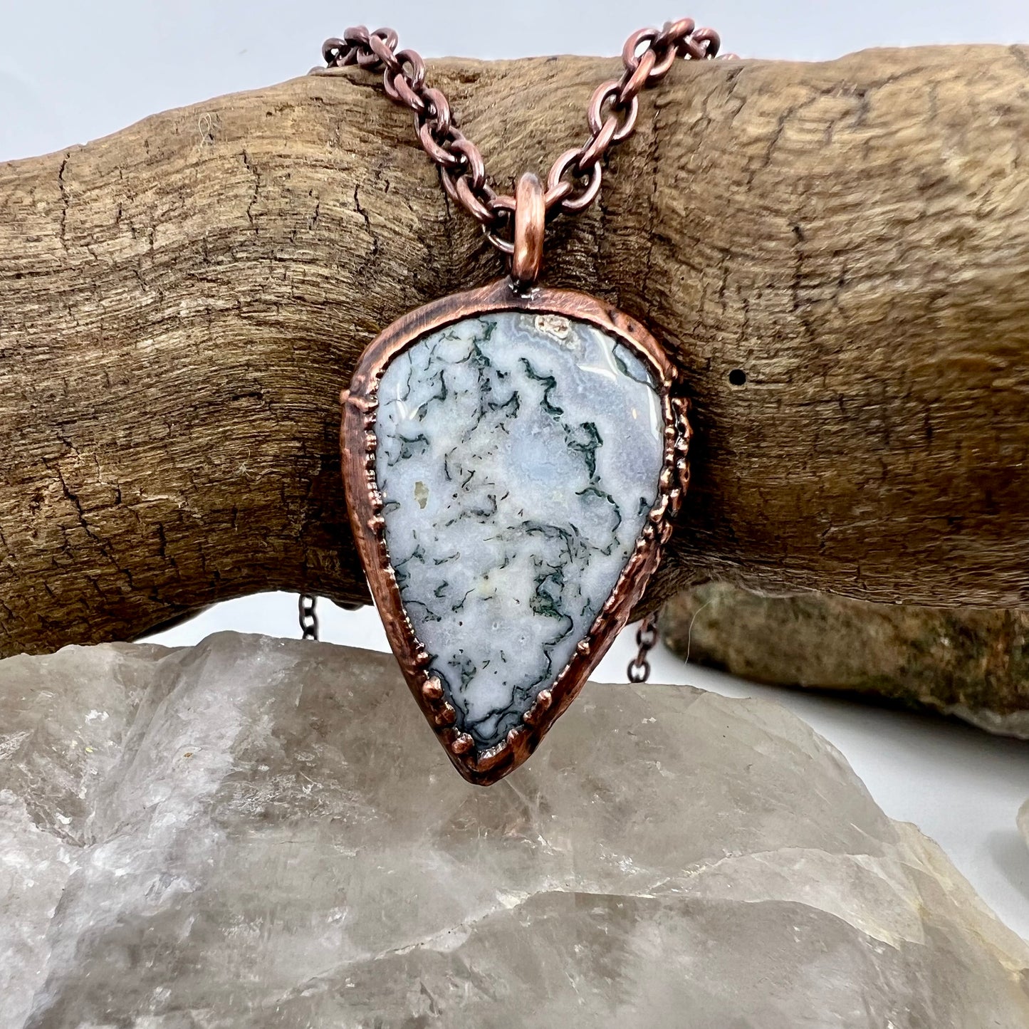 Moss Agate Necklace -- Copper Electroformed