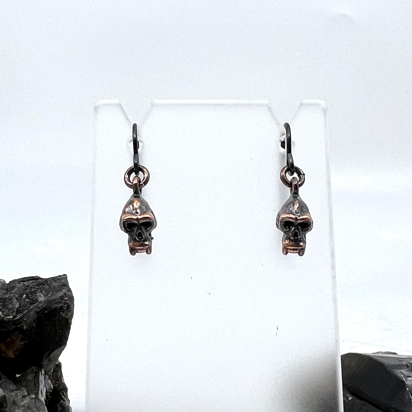 Mini Monkey Skull Replica Earrings - Copper Electroformed