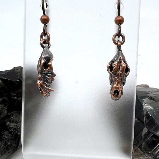 Wolf Skull Replica Earrings - Copper Electroformed