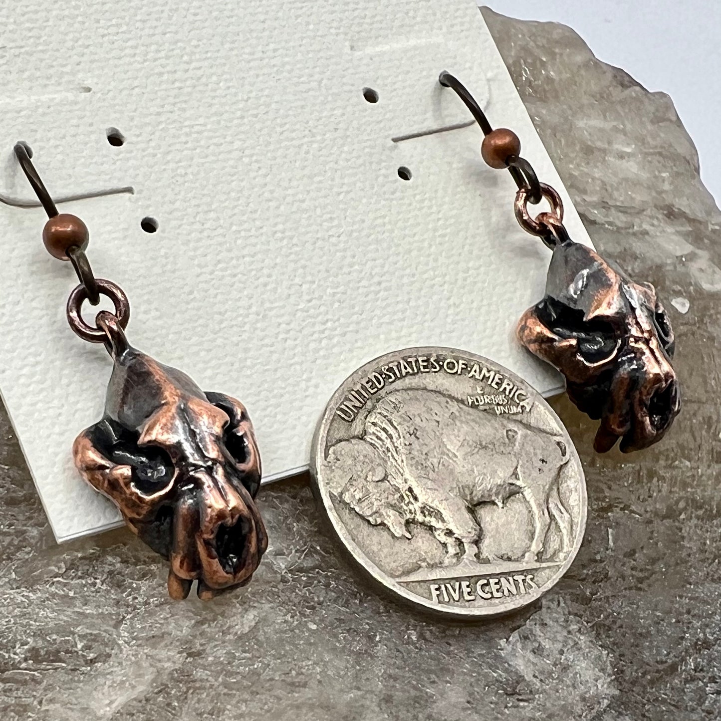 Bear Skull Replica Earrings - Copper Electroformed