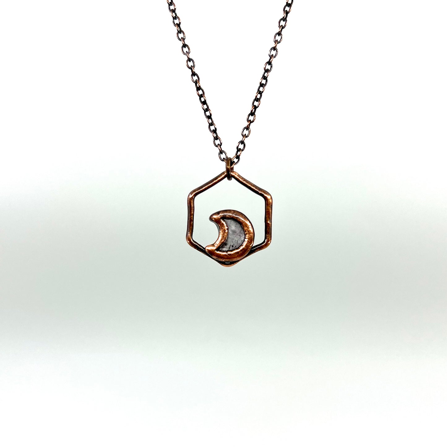 Dainty Amethyst Moon Necklace - Copper Electroformed