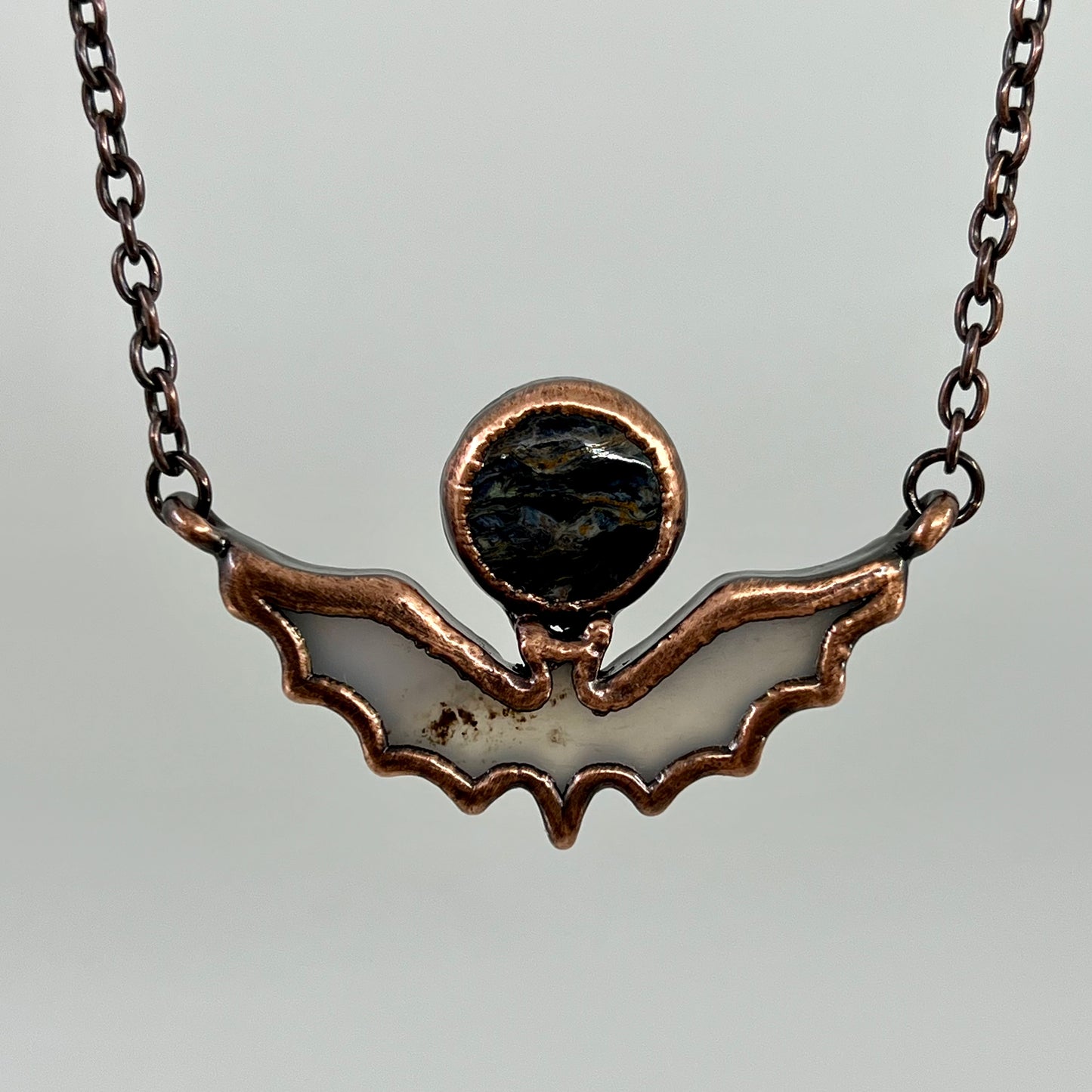 Blue Agate Bat with Pietersite - Copper Electroformed