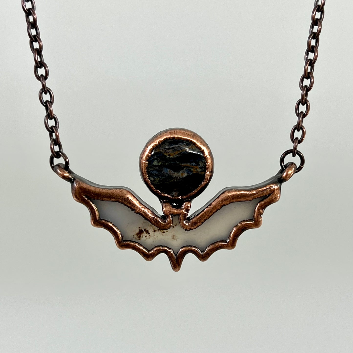 Blue Agate Bat with Pietersite - Copper Electroformed