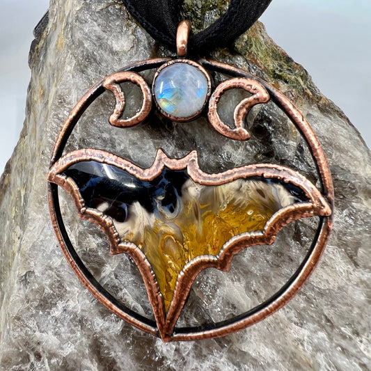 Fossil Palm Root Bat with Moon Phases - Copper Electroformed