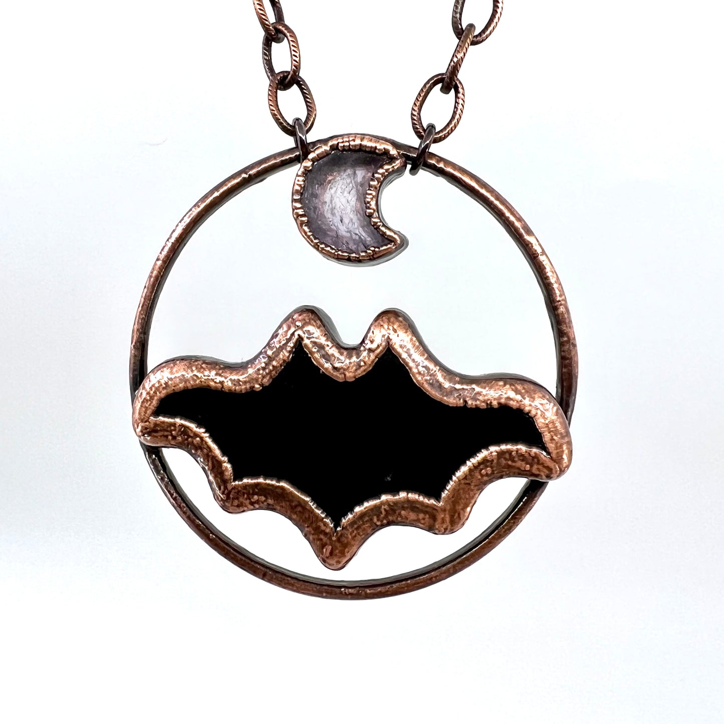 Obsidian Bat with Amethyst Accent - Copper Electroformed