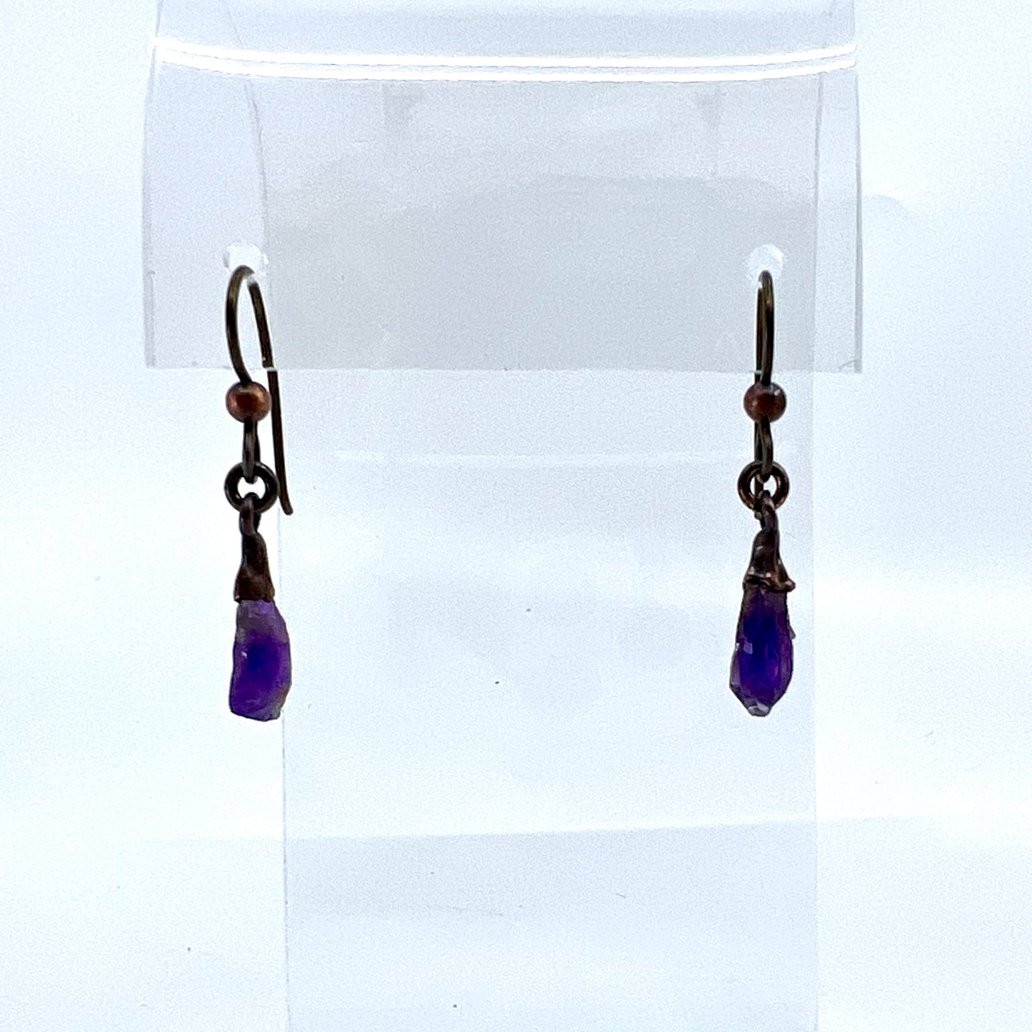 Amethyst Drop Earrings, Antique Finish - Copper Electroformed