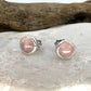 Rose Quartz Stud Earrings, Silver Plated - Copper Electroformed