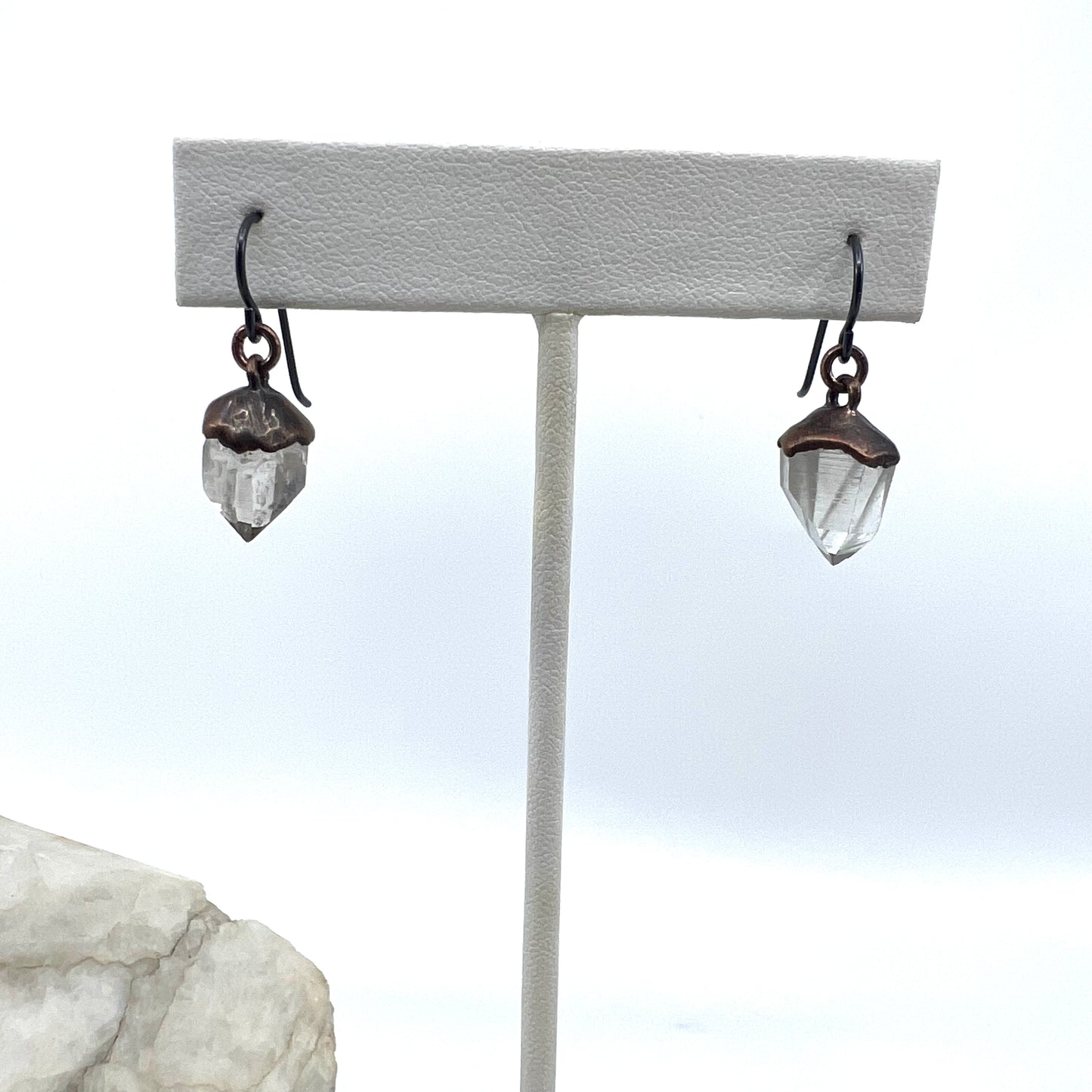 Montana Quartz Drop Earrings, Antique Finish - Copper Electroformed