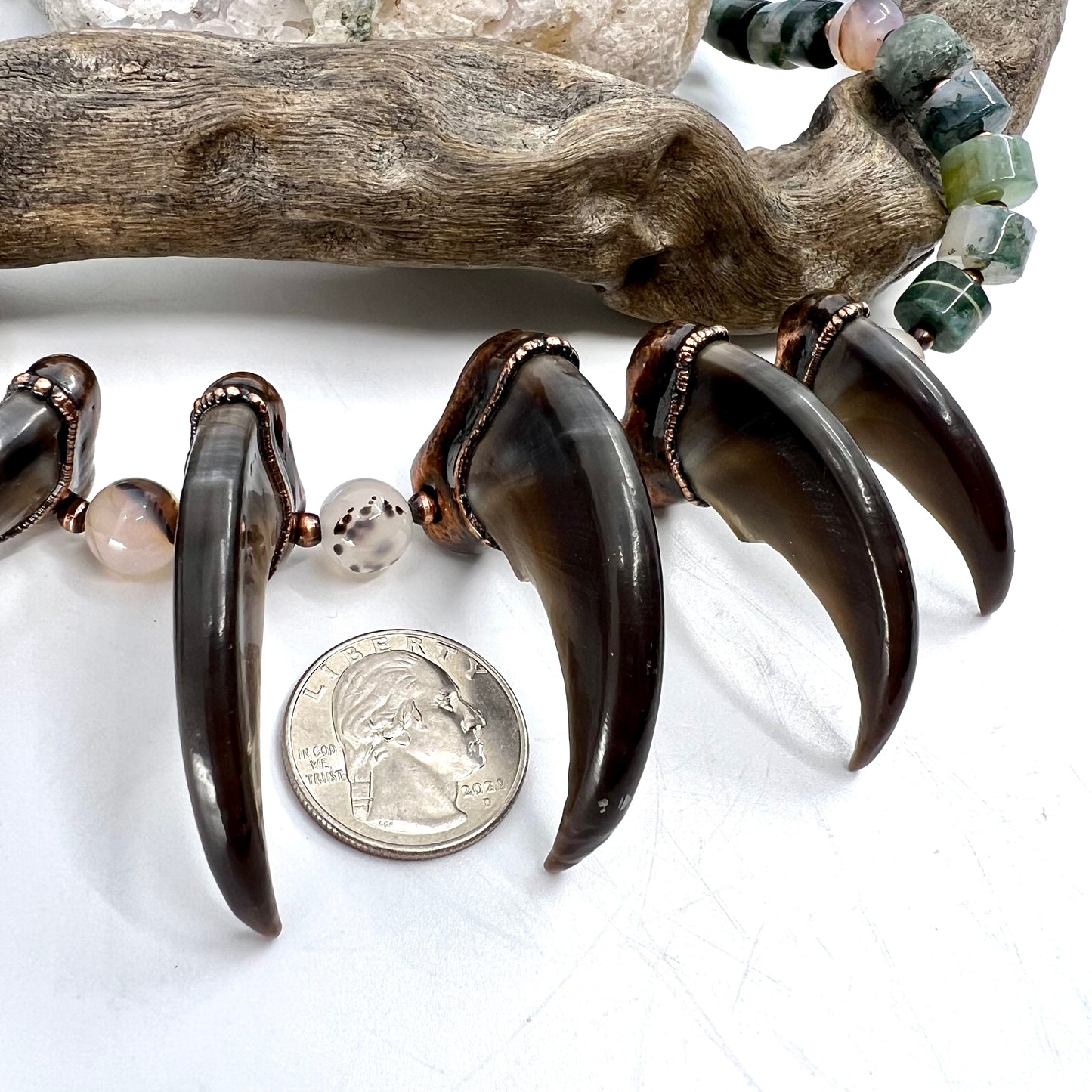 5 Bear Claw Beaded Necklace - Copper Electroformed