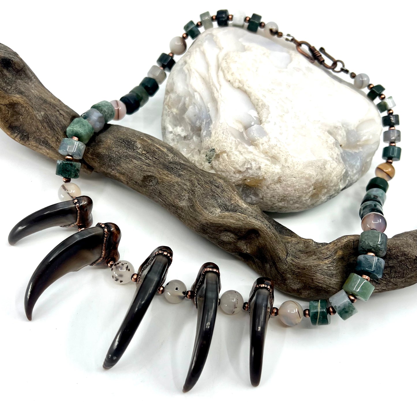 5 Bear Claw Beaded Necklace - Copper Electroformed