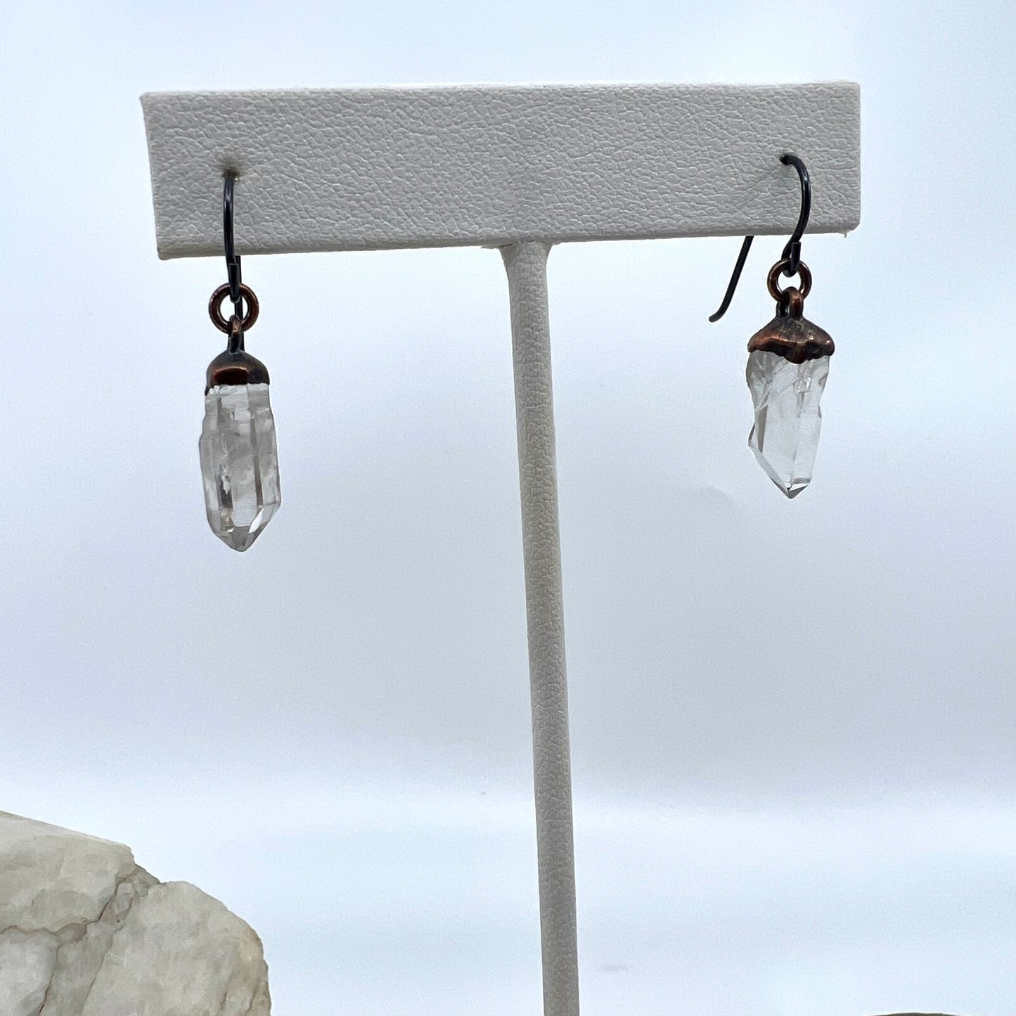 Montana Quartz Drop Earrings, Antique Finish - Copper Electroformed