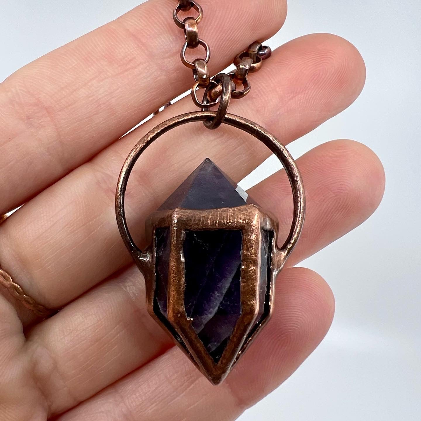 Amethyst Fairy Lantern Necklace - Copper Electroformed