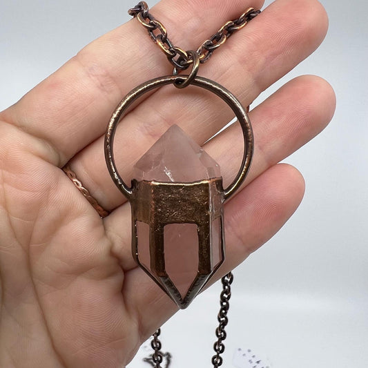 Rose Quartz Fairy Lantern Necklace - Copper Electroformed